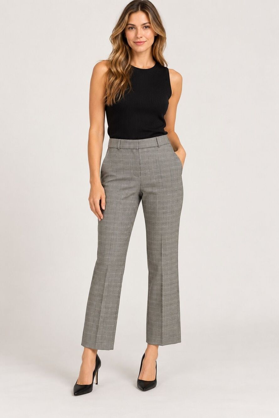 Tibi Houndstooth Plaid Straight Leg Cropped Ankle Dress Pants Gray Black 6